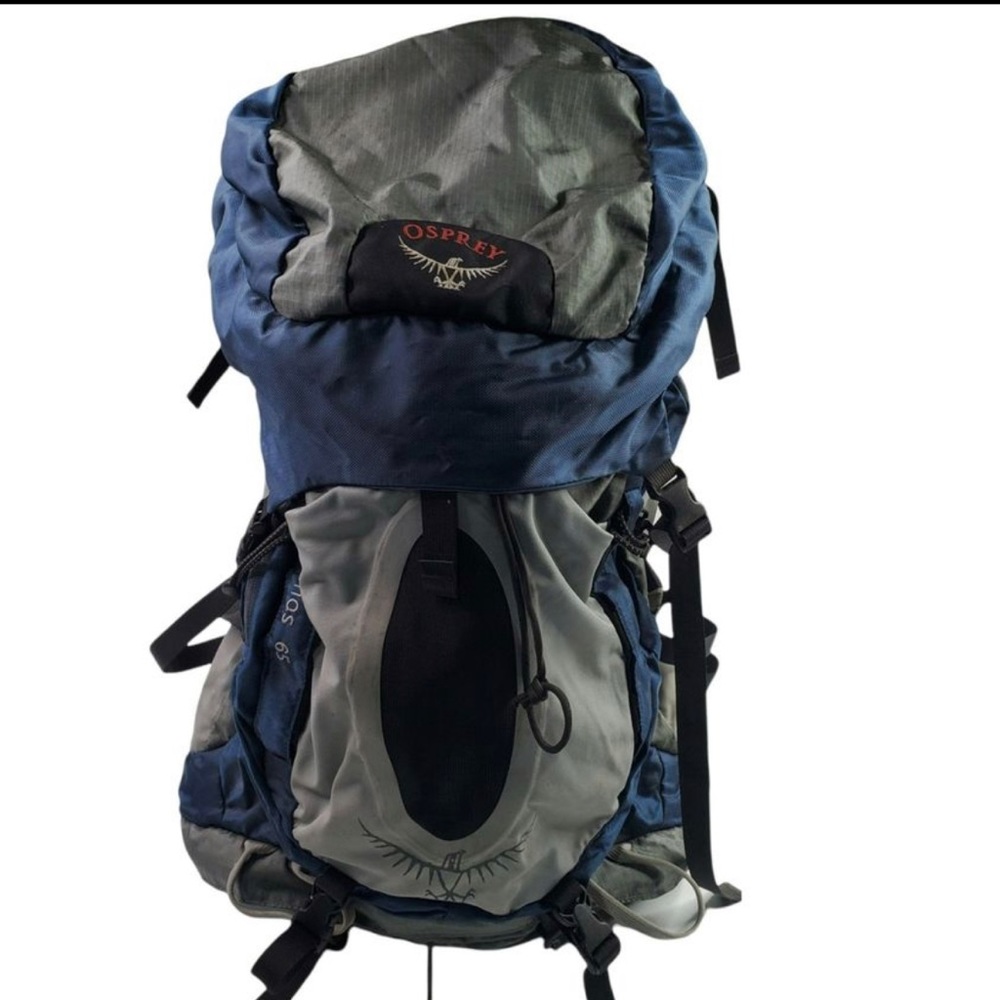 Osprey Atmos 65 Medium Hiking Camping Backpack Blue Gray